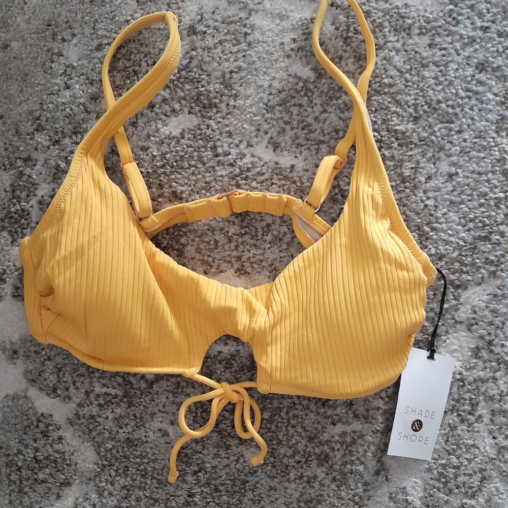 Shade & Shore Women's Yellow Ribbed Keyhole Front Bikini Swim Top Size M (8-10)